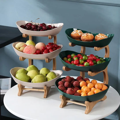 Stylish Metal Fruit Stand with 2 or 3 Tiers - StackFruit-Beige (2 Layers)-Nora Luxe