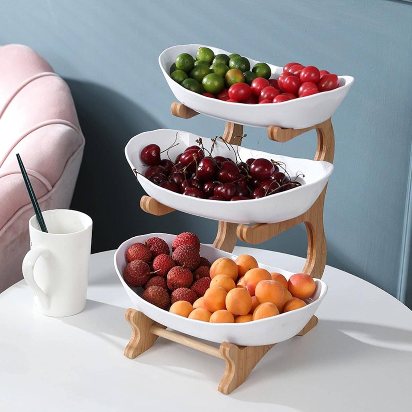 Stylish Metal Fruit Stand with 2 or 3 Tiers - StackFruit-White (2 Layers)-Nora Luxe