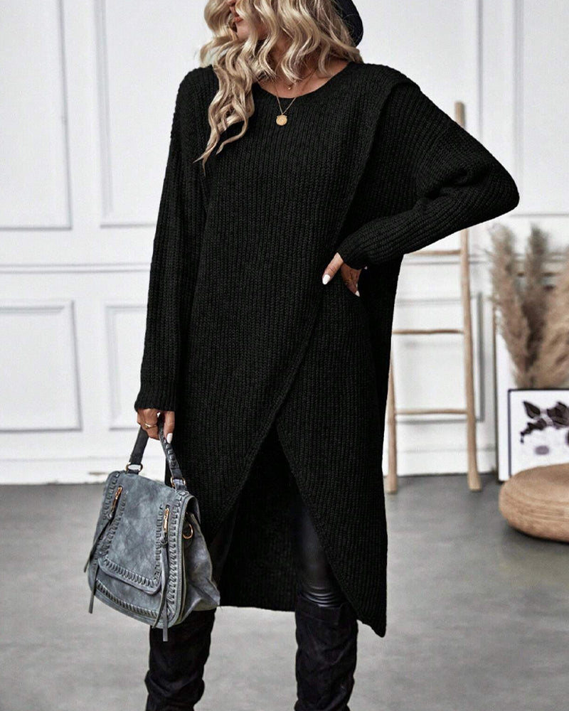 Stylish Plain Sweater Dress - Lina-Gray-S-Nora Luxe