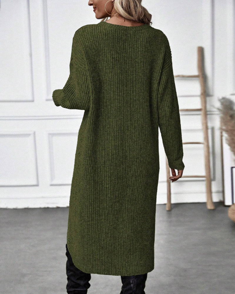 Stylish Plain Sweater Dress - Lina-Gray-S-Nora Luxe