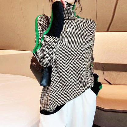 Stylish Striped Ladies Sweater - Lena-Green-S-Nora Luxe