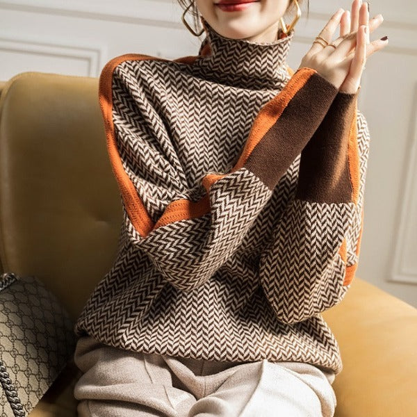Stylish Striped Ladies Sweater - Lena-Orange-S-Nora Luxe