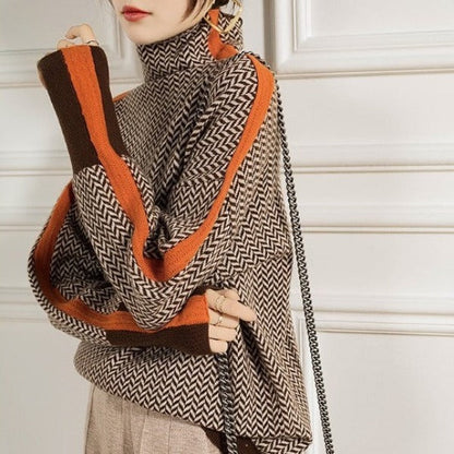 Stylish Striped Ladies Sweater - Lena-Orange-S-Nora Luxe