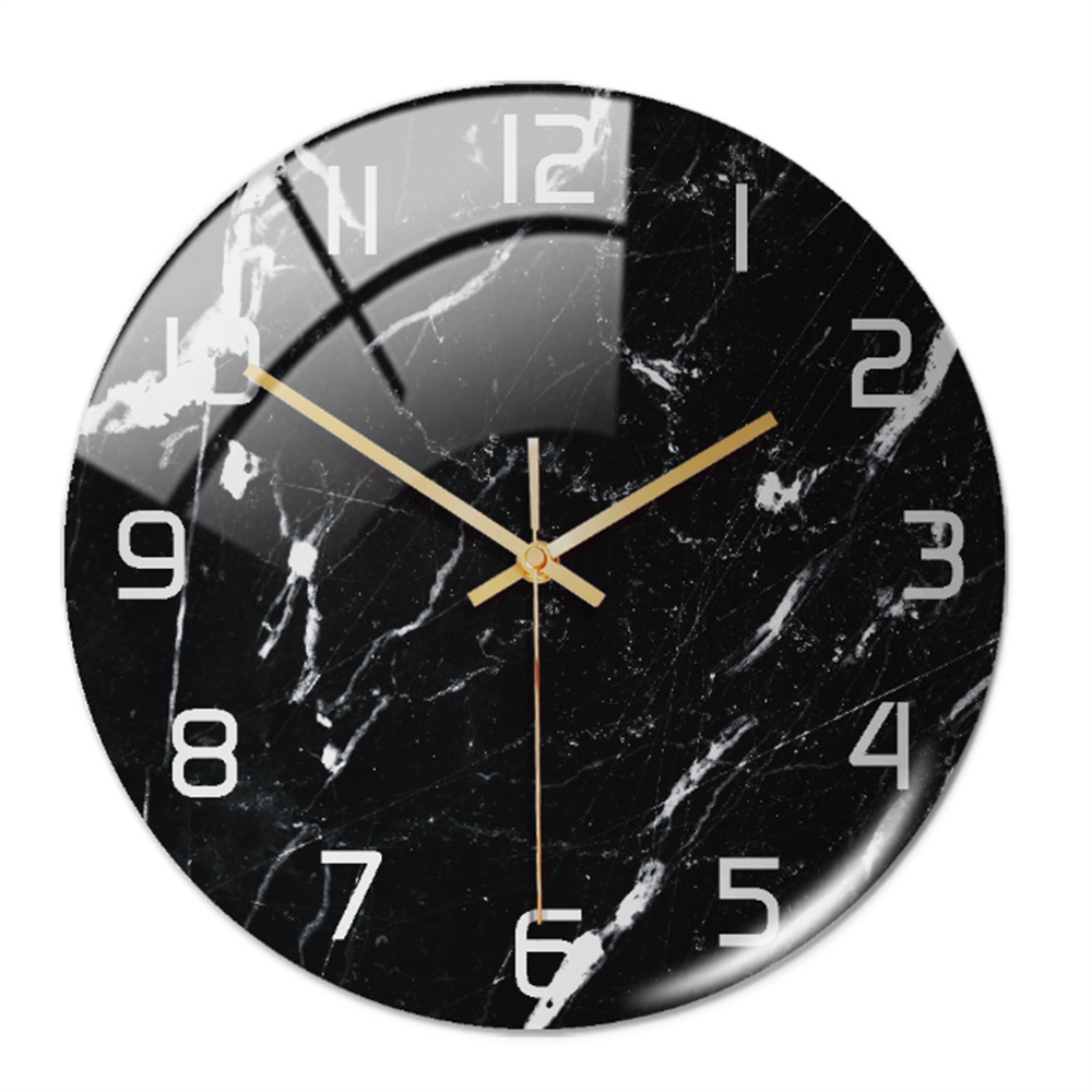 Stylish Wall Clock with Marble Texture - MarbleTime-Black White-Nora Luxe