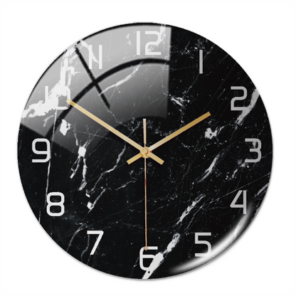 Stylish Wall Clock with Marble Texture - MarbleTime-Black White-Nora Luxe