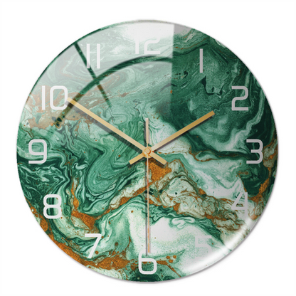 Stylish Wall Clock with Marble Texture - MarbleTime-Green-Nora Luxe