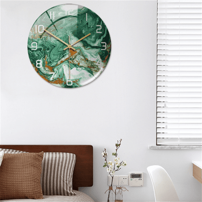 Stylish Wall Clock with Marble Texture - MarbleTime-Green-Nora Luxe