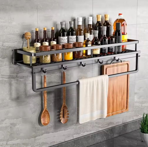 Space Saving Wall Shelf Organizer with Towel Rack