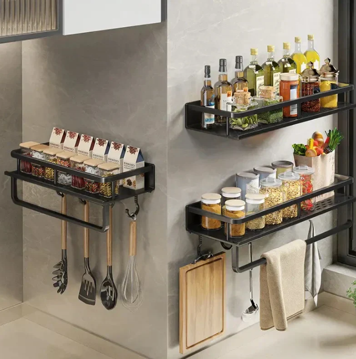 Space Saving Wall Shelf Organizer with Towel Rack