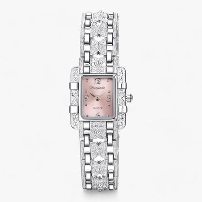 Stylish Watch with Rectangular Dial and Crystals - Camille-Pink-Nora Luxe