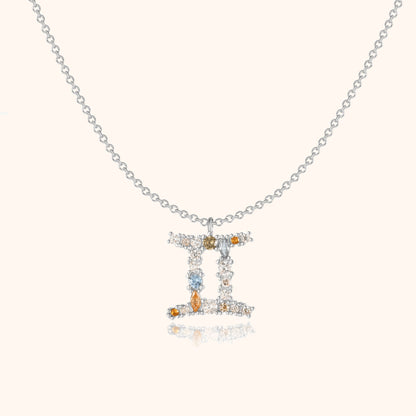 Stylish Zodiac Necklace - Celestia-Silver-Gemini-Nora Luxe