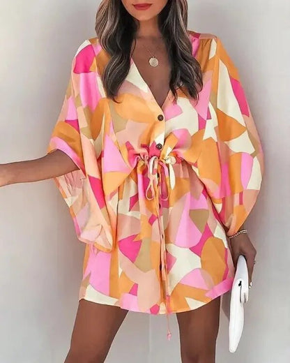 Summer dress with V-neck and ruffle sleeves – Amira-E-S-The Livary