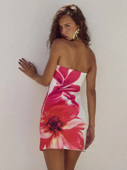 Summer mini dress with floral pattern and adjustable straps – Zoey-Blue-S-The Livary