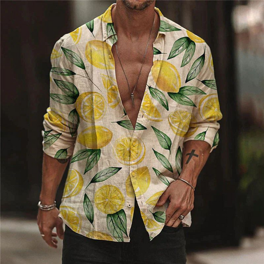 Mens Casual Lemon Print Short Sleeve Shirt - Pexav