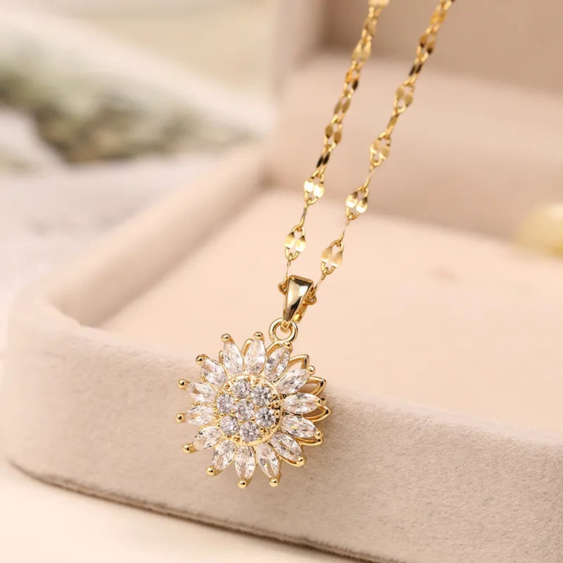 Sunflower Spin Duo Necklace | Elegant and Versatile Jewellery-Silver-Nora Luxe