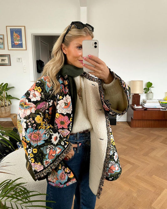 Stylish Ladies Floral Pattern Coat - Pexav