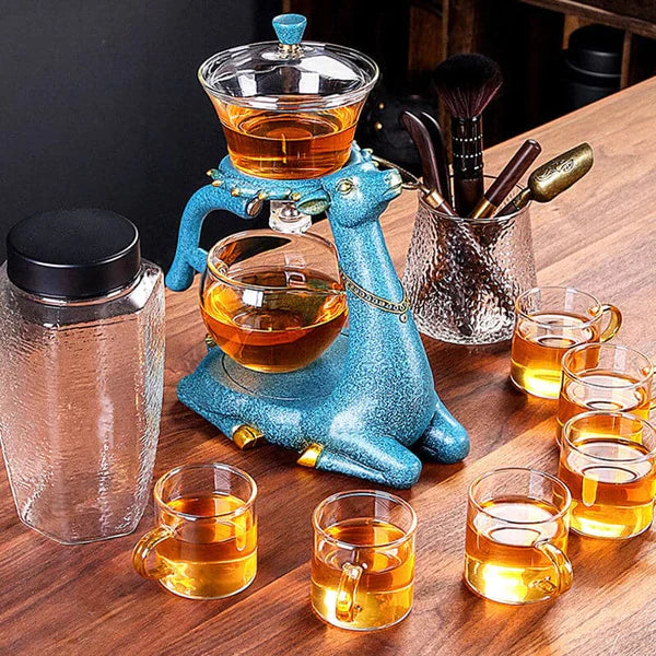 Tea Set with Innovative Magnetic Design - MagneticTeaSet-Blue Teapot with 6 Cups-Nora Luxe