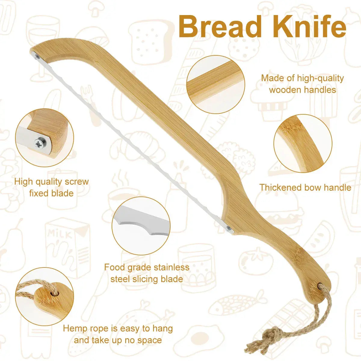 Sharp Wooden Handle Bread Knife for Fresh Baked Bread