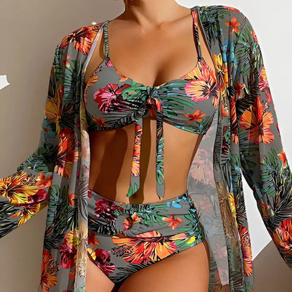 Women's High Waist 3 Piece Swimwear Set - Pexav