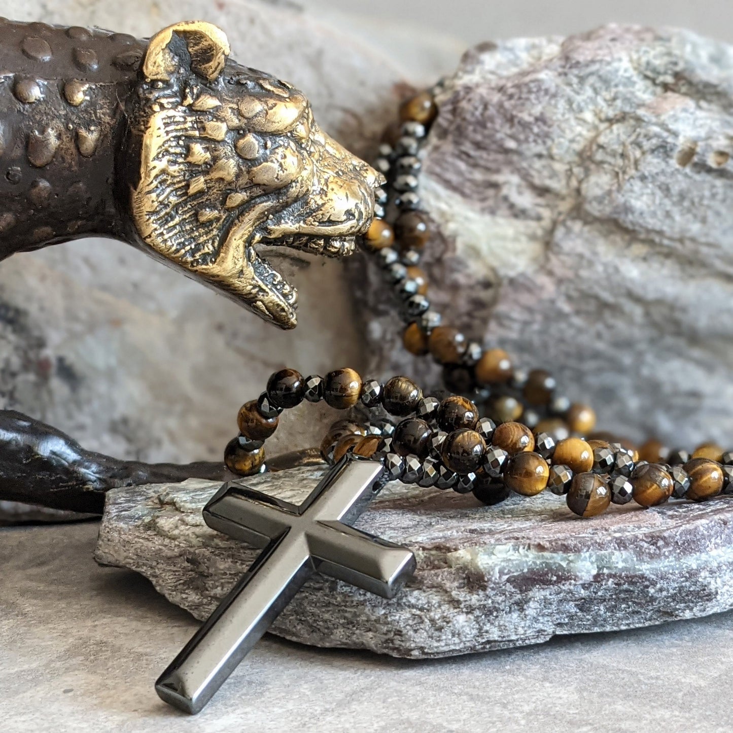 Men's Bold Cross Pendant Necklace with Gemstones - Pexav