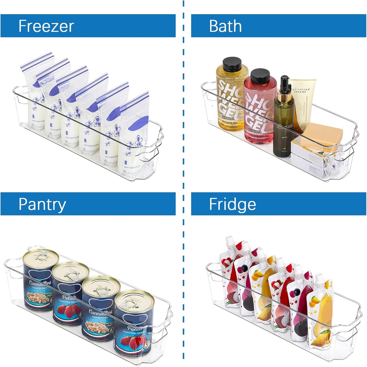 Transparent Storage Boxes for the Fridge (4 Pieces) - CoolOrganize-12.52 inches L x 16.30 inches W x 3.50 inches H-Nora Luxe