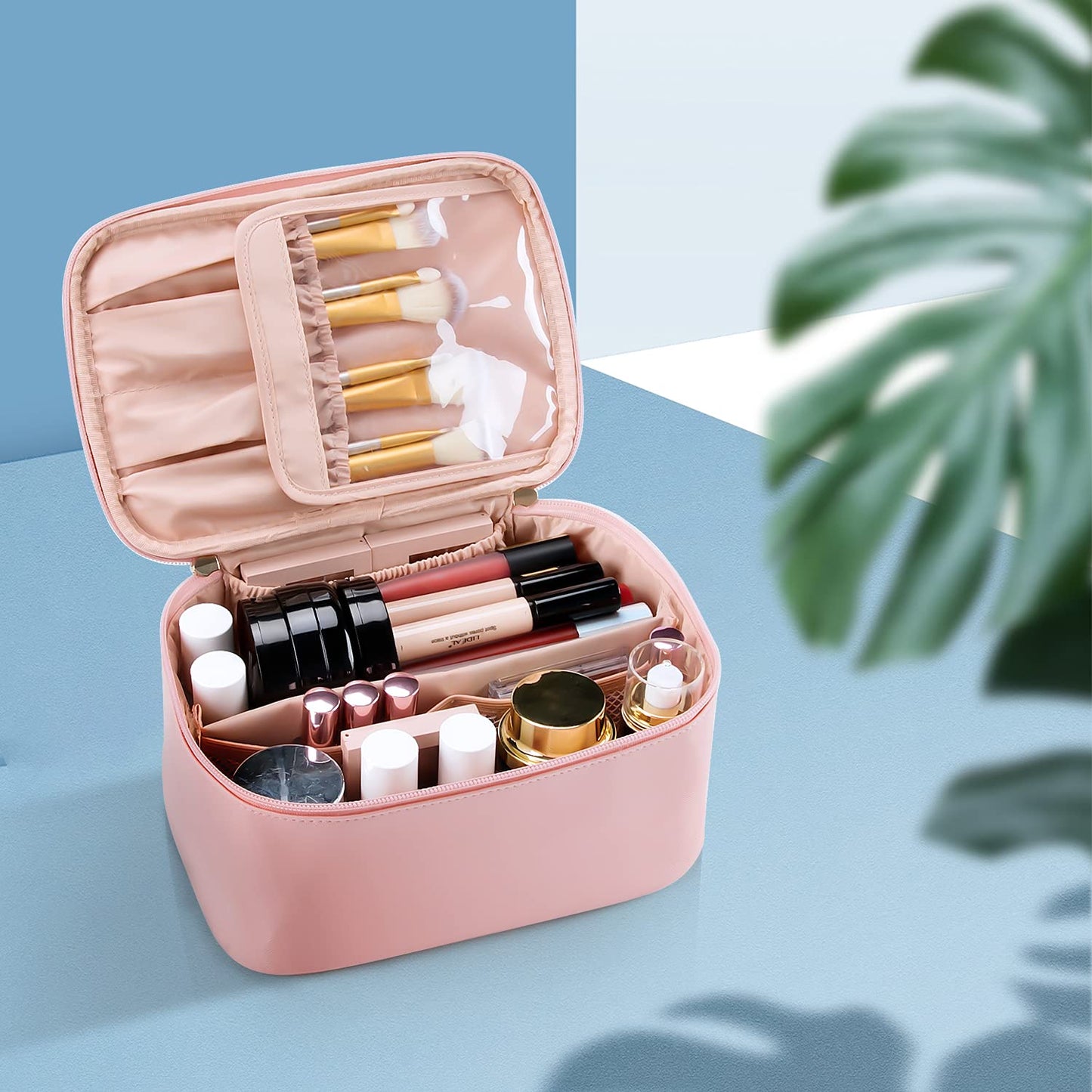 Travel-friendly Make-up Organizer with Dividers-Black-Nora Luxe