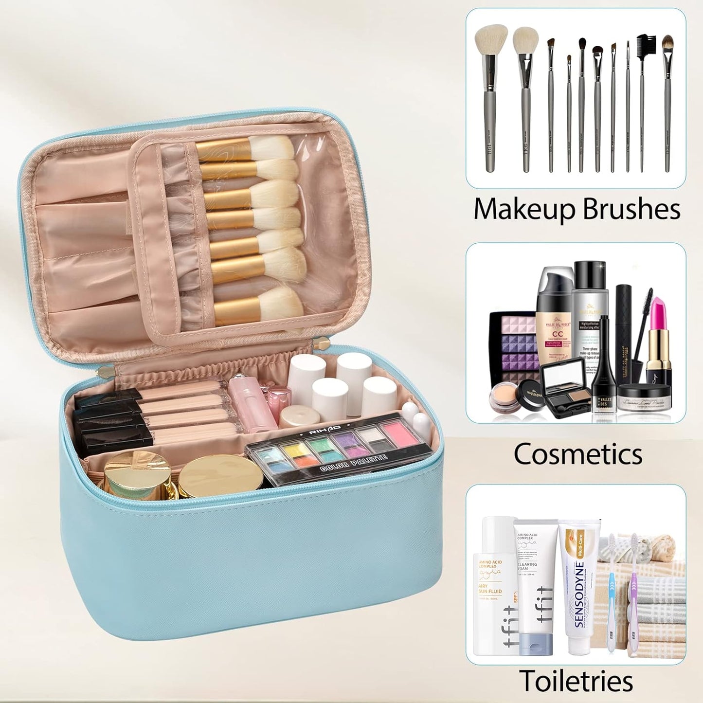 Travel-friendly Make-up Organizer with Dividers-Black-Nora Luxe