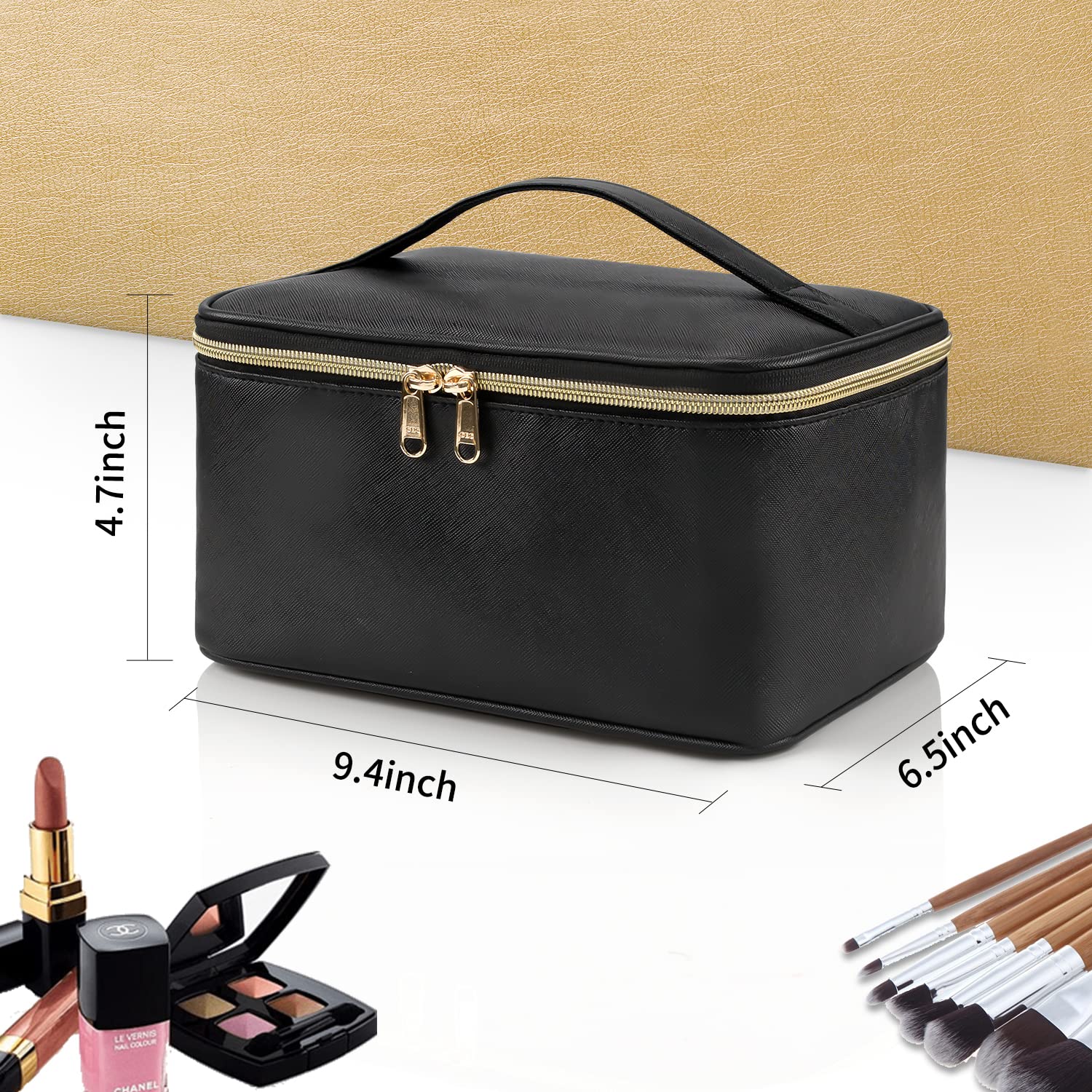 Travel-friendly Make-up Organizer with Dividers-Black-Nora Luxe