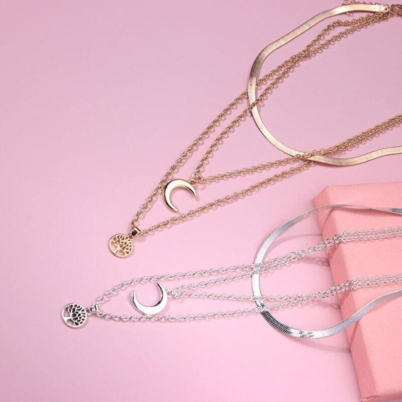 Tree of Life & Half Moon Multilayer Necklace - Selestina-Gold-Nora Luxe