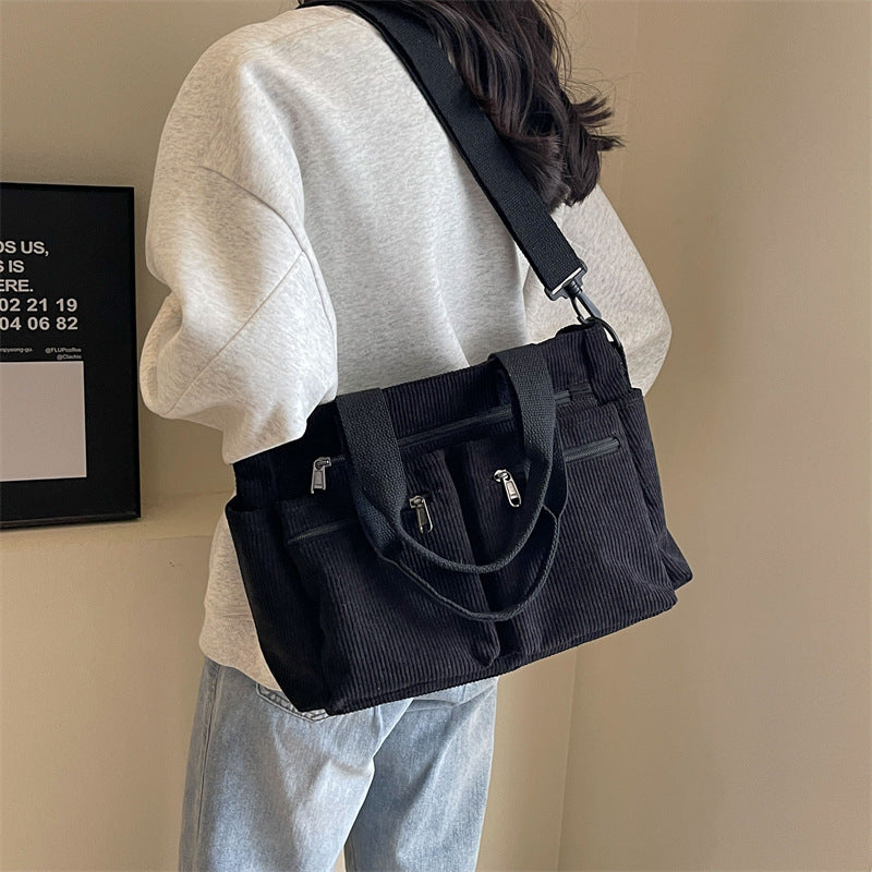 Trendy Corduroy Shoulder Bag - VelvetVogue-Beige-Nora Luxe