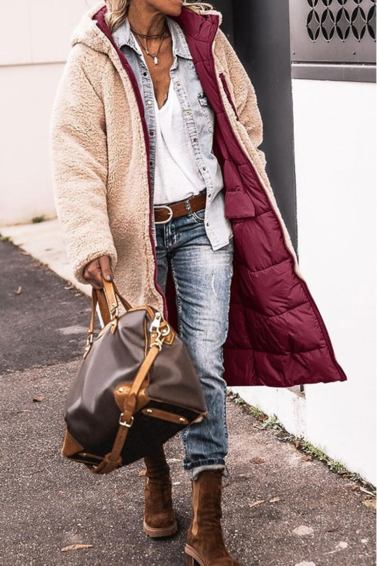 Trendy Double-Sided Ladies Winter Coat - Sofia-Brown-S-Nora Luxe