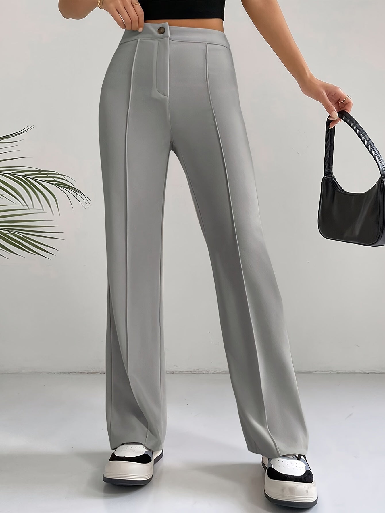 Trendy High Waist Pleated Women's Trousers - Emilia-Gray-S-Nora Luxe