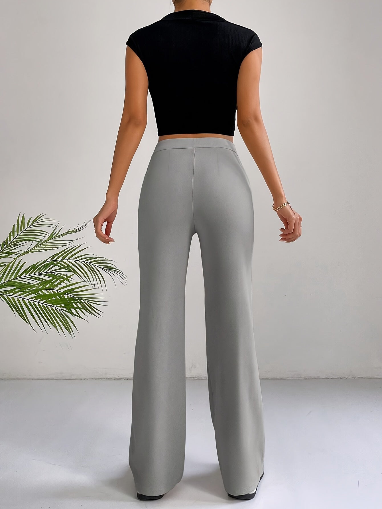 Trendy High Waist Pleated Women's Trousers - Emilia-Gray-S-Nora Luxe
