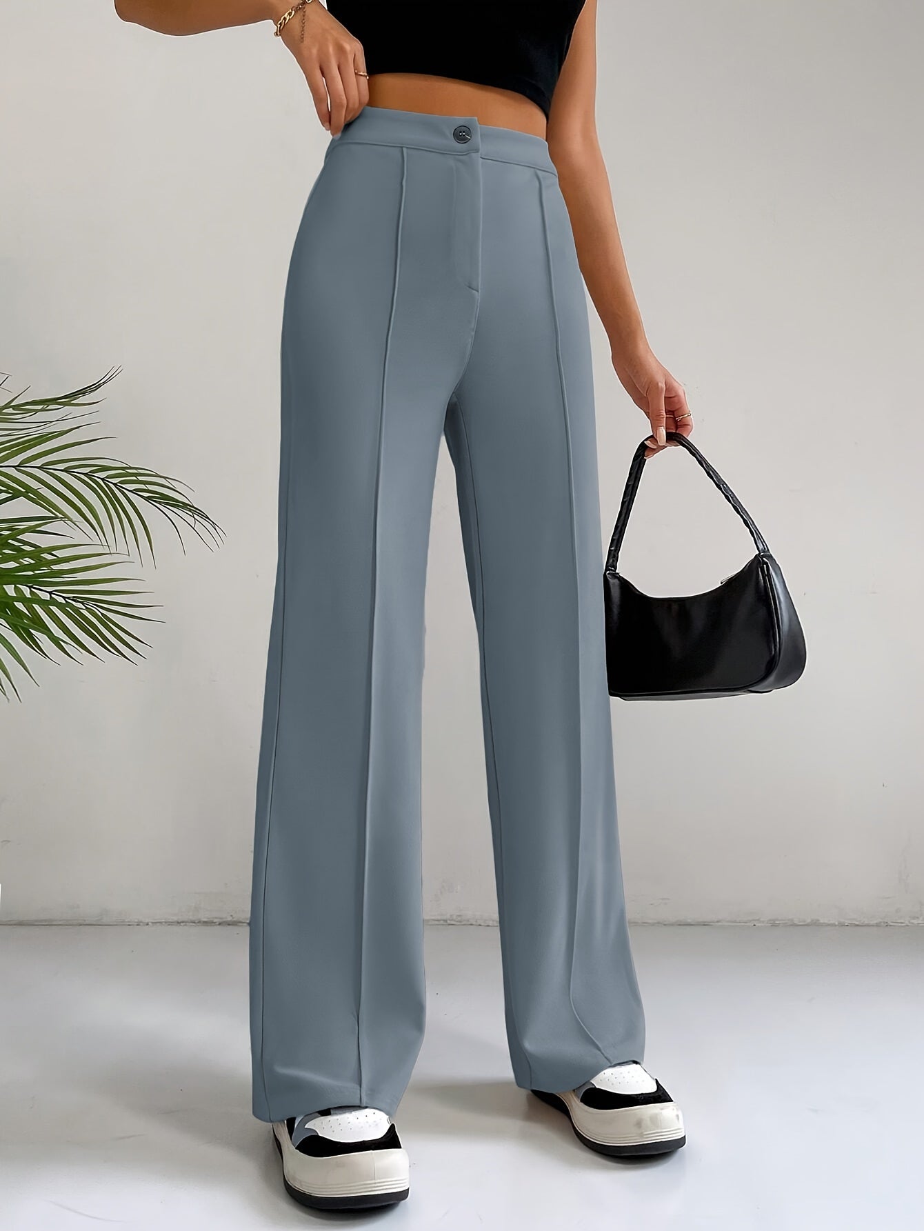 Trendy High Waist Pleated Women's Trousers - Emilia-Gray-S-Nora Luxe