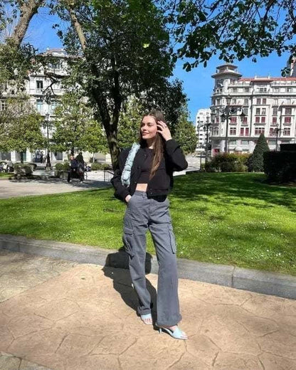 Trendy Ladies Cargo Jeans - Nova-Gray Blue-XS-Nora Luxe