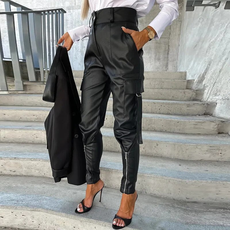 Fashionable Women's Leather Pants - Pexav