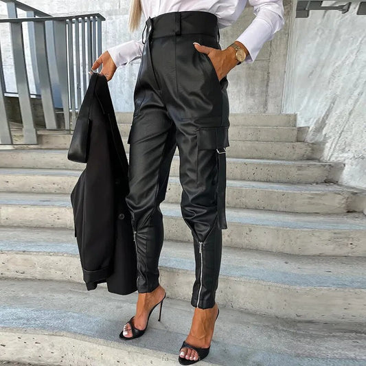 Fashionable Women's Leather Pants - Pexav