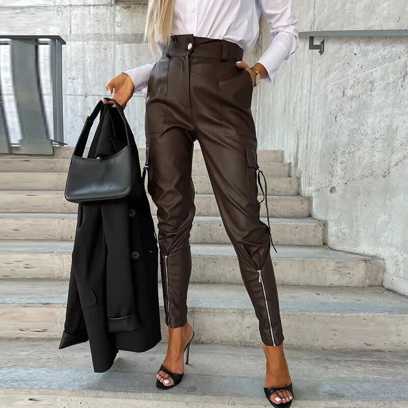 Trendy Ladies Leather Trousers - Sophie-Brown-S-Nora Luxe