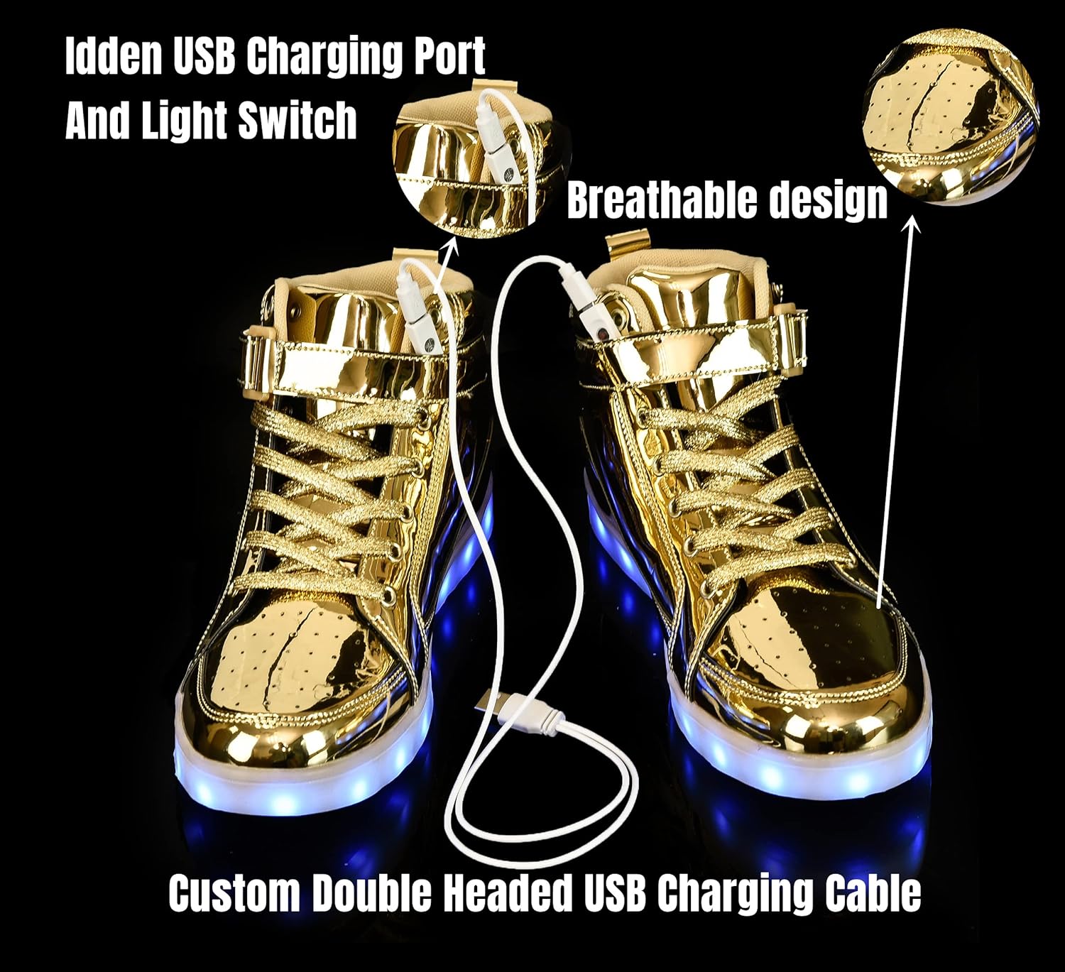 Trendy LED Sneakers with Rechargeable Lighting - LumaBoost-Black-2.5-Nora Luxe