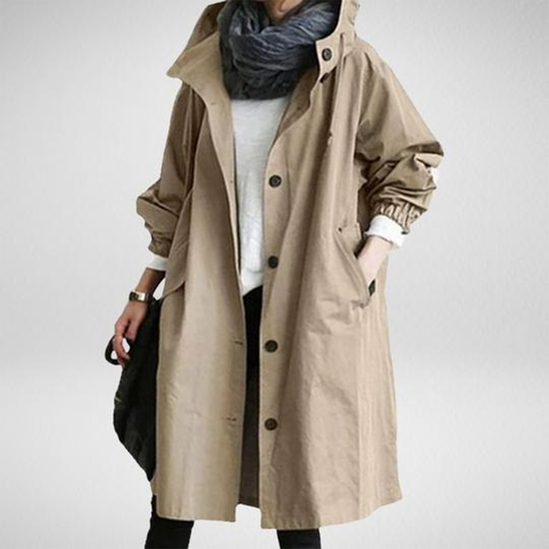 Trendy Long Raincoat for Women - Elise-Khaki-S-Nora Luxe