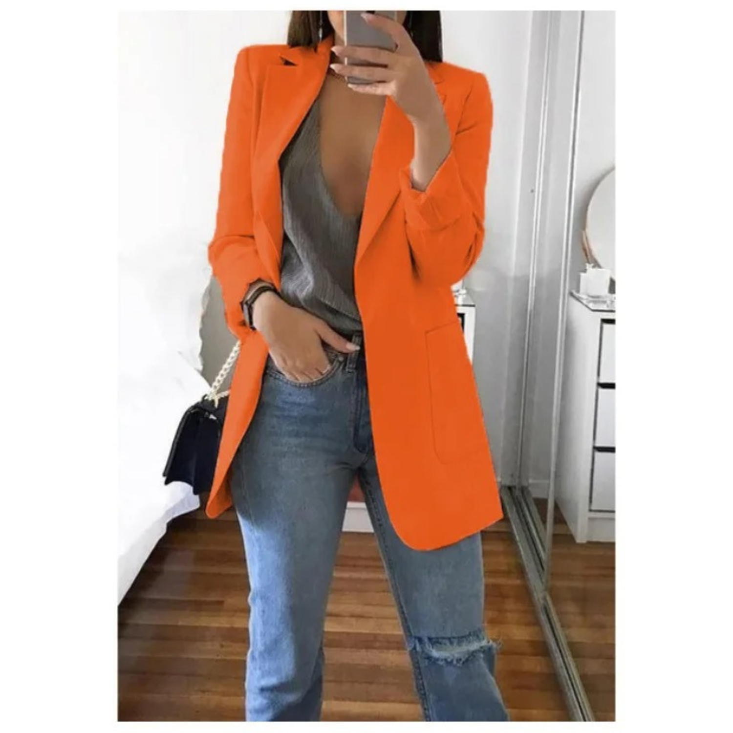 Trendy Long Women's Blazer - Valentina-Orange-S-Nora Luxe
