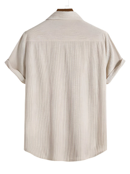 Trendy men's summer set with striped design - Beach Style-Beige-The Livary