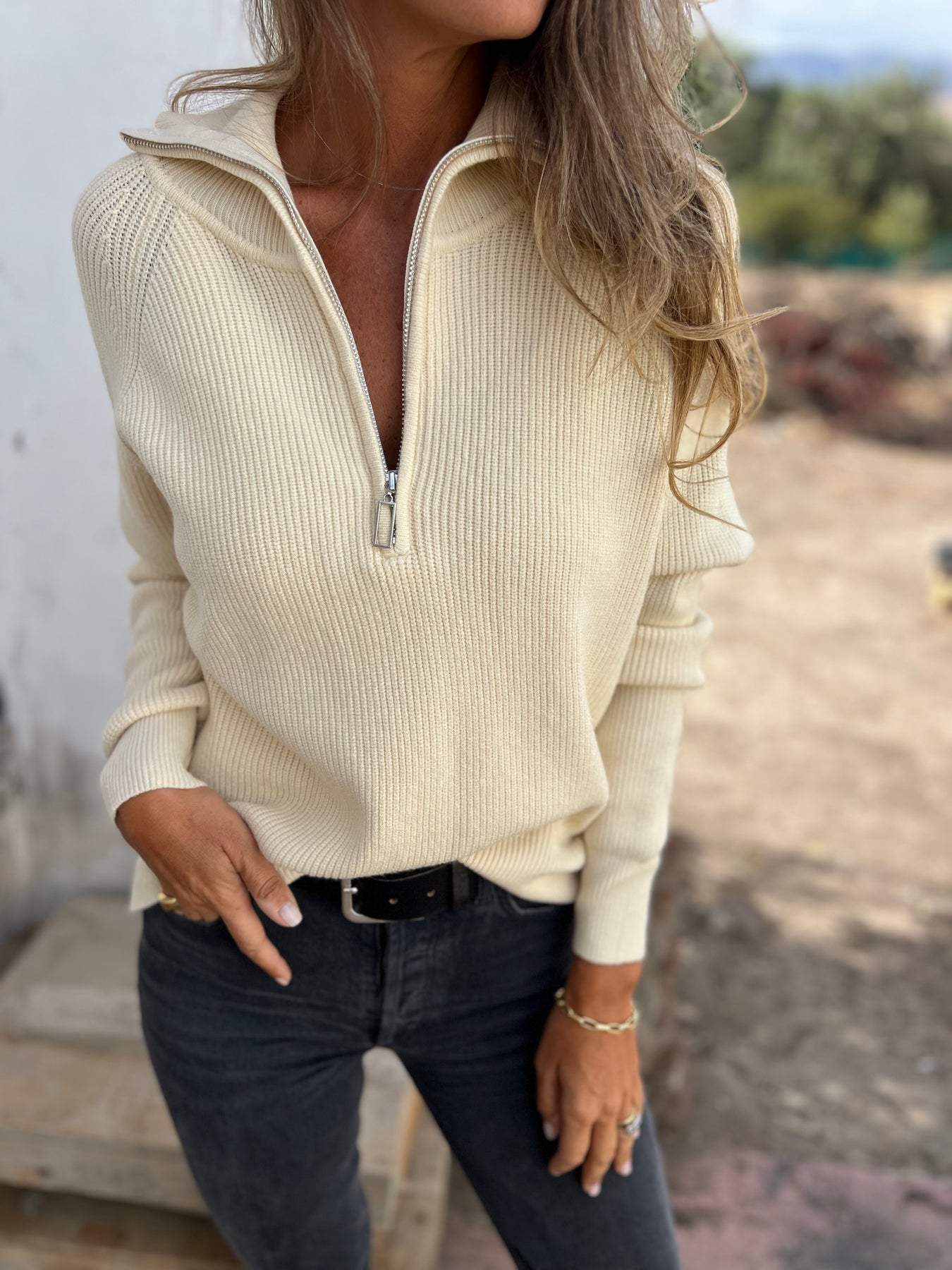 Trendy Men's Sweater with Collar - Jasper-Beige-S-Nora Luxe