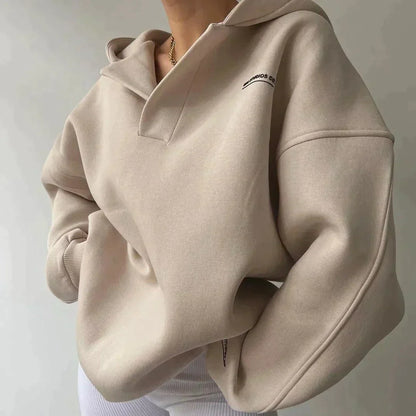 Trendy Oversized Ladies Hoodie with Hood - Luna-Khaki-S-Nora Luxe