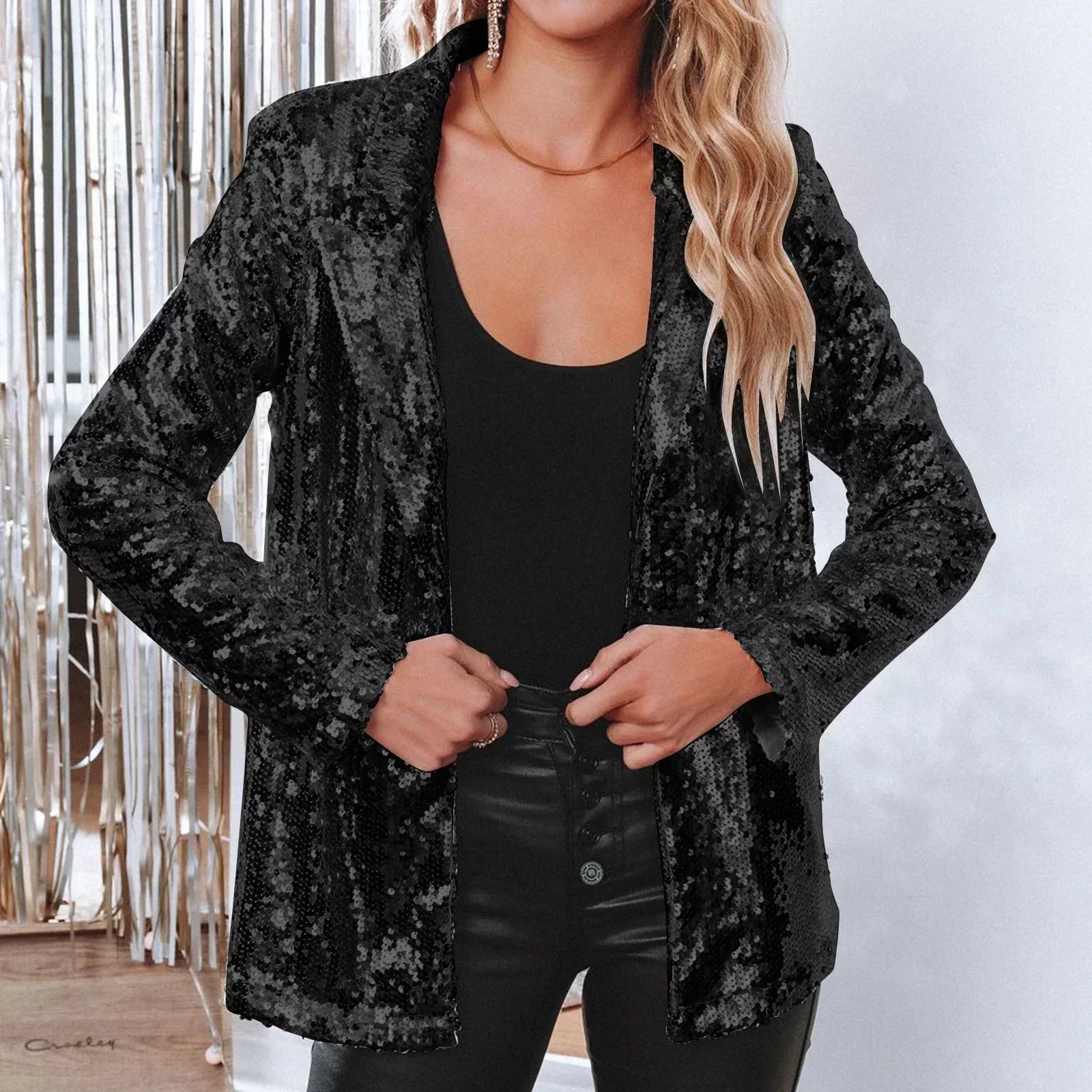 Trendy Sequined Blazer - Olivia-Silver-S-Nora Luxe