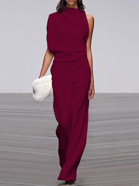 Trendy Sleeveless Jumpsuit - Mira-Bordeaux-4-Nora Luxe