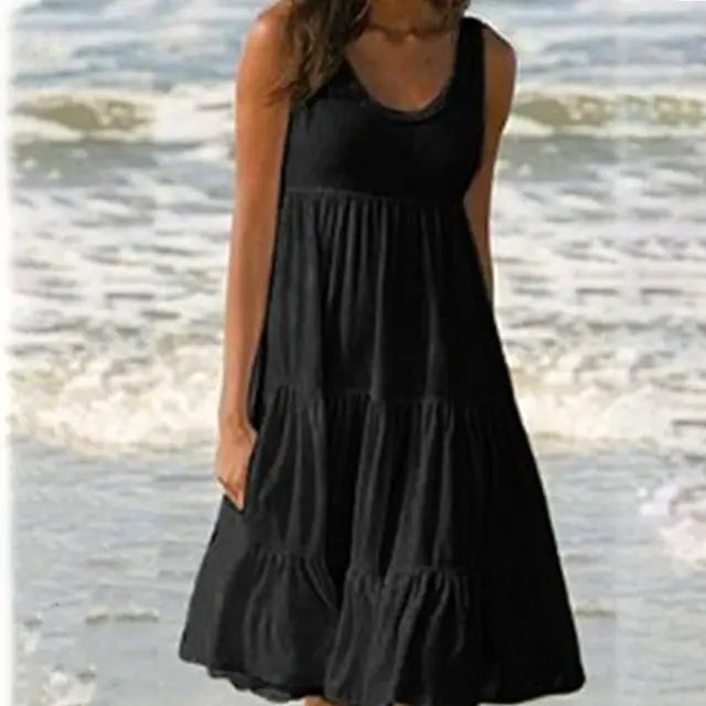 Trendy sleeveless mini dress with round neckline – Amelie-Black-S-The Livary