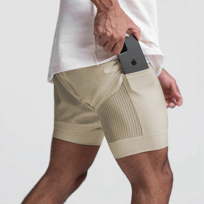Trendy sports shorts with breathable material and side pocket – Marky-Khaki-S-The Livary