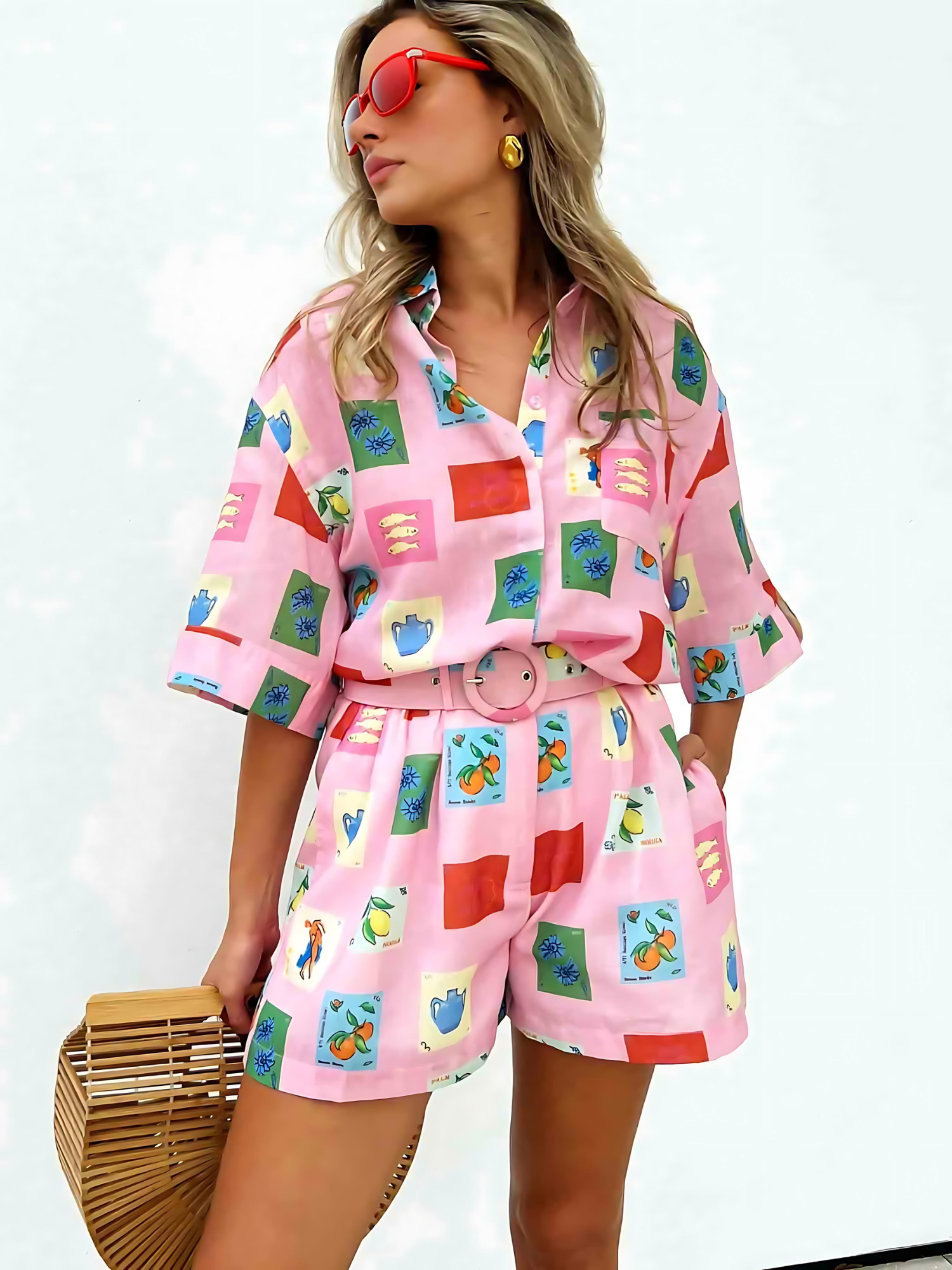 Vibrant Women's Blouse and Shorts Set - Pexav