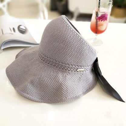 Trendy summer straw hat with opening for ponytail | Buy 1, get 1 free - SonnenSchwung-Gray-The Livary